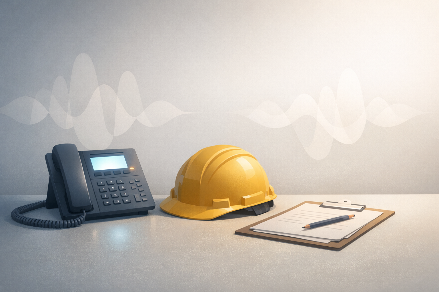 Conceptual illustration of after-hours construction lead intake using an AI voice system and phone workflow.